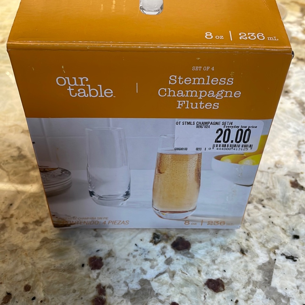 Set of 4 Stemless Champagne Flutes